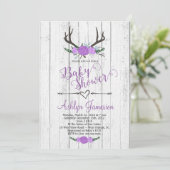 Invitation en bois blanche de baby shower d'Antler (Debout devant)