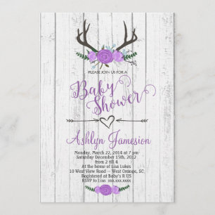 Invitation en bois blanche de baby shower d'Antler