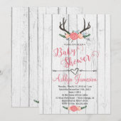 Invitation en bois blanche de baby shower d'Antler (Devant / Derrière)