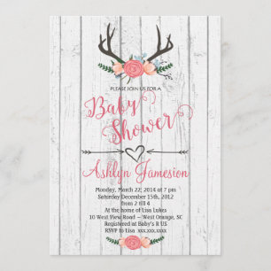 Invitation en bois blanche de baby shower d'Antler