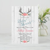 Invitation en bois blanche de baby shower d'Antler (Debout devant)