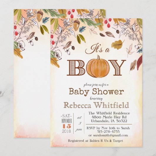 Invitation en bois de baby shower de feuille (Devant / Derrière)
