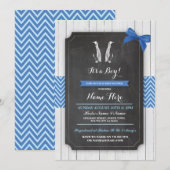 Invitation en bois de baby shower de pingouin de (Devant / Derrière)