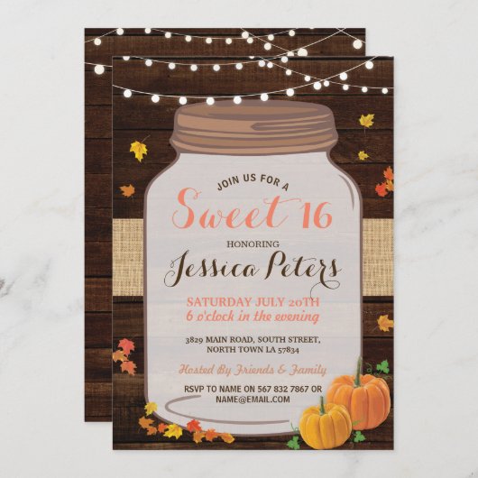 Invitation en bois de citrouille à pot de partie (Devant / Derrière)