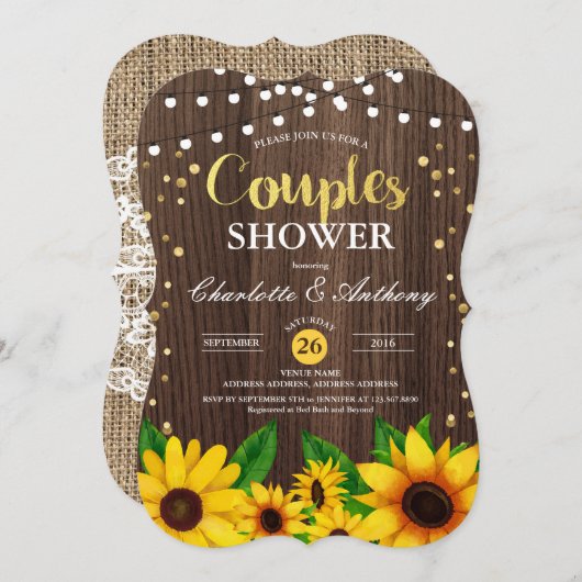 Invitation en bois de douche de couples de (Devant / Derrière)