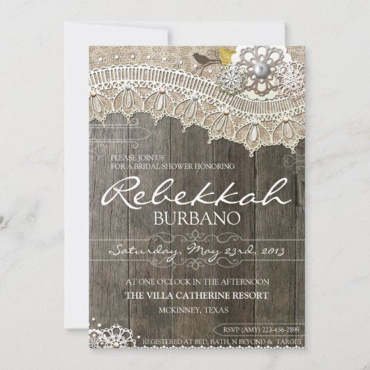 Invitation en bois de Fête de la mariée de (Devant)