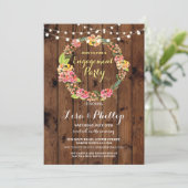 Invitation en bois de guirlande florale de douche (Debout devant)