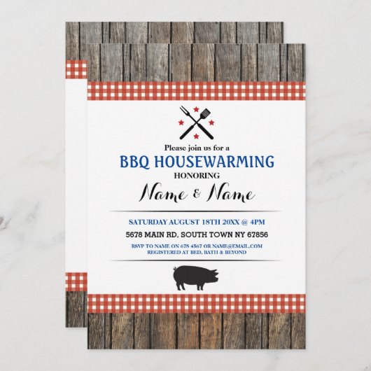 Invitation en bois de houblon rouge rustique à cha (Devant / Derrière)