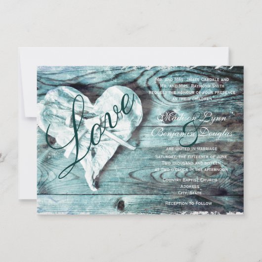 Invitation en bois de mariage de coeur d'amour (Devant)