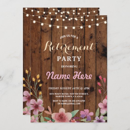 Invitation en bois de retraite d'aquarelle florale (Devant / Derrière)