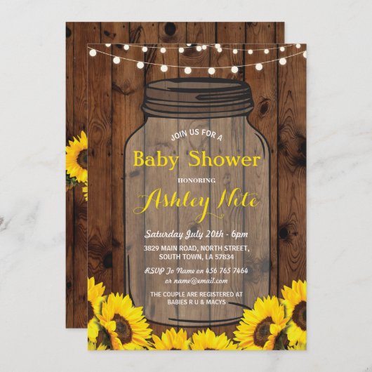 Invitation en bois de tournesol de pot rustique de (Devant / Derrière)