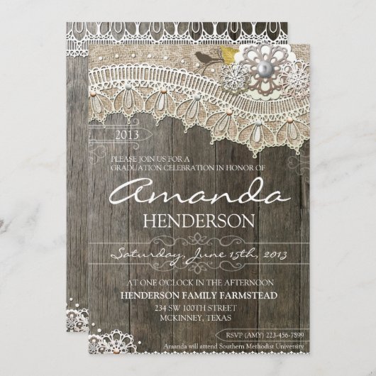 Invitation en bois d'obtention du diplôme de (Devant / Derrière)