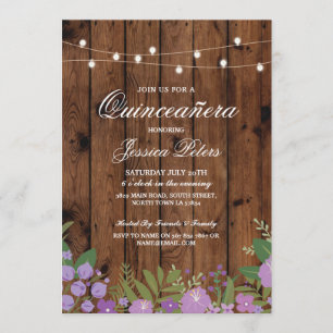 Invitation en bois floral 15ème de fête