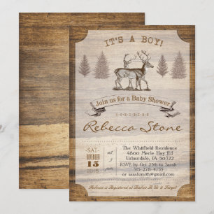 Invitation en bois pour Baby Shower cerf