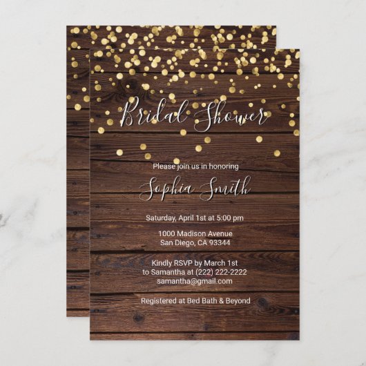 Invitation en bois rustique de Fête de la mariée (Devant / Derrière)