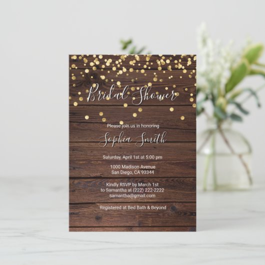 Invitation en bois rustique de Fête de la mariée (Debout devant)