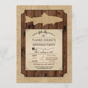 Invitation en bois rustique de Rod de poissons de