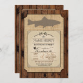 Invitation en bois rustique de Rod de poissons de (Devant / Derrière)