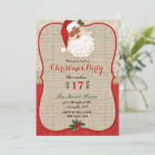 Invitation en burlap damassé avec Père Noël pour N (Debout devant)