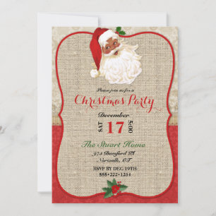 Invitation en burlap damassé avec Père Noël pour N