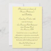 Invitation en caoutchouc de fête d'anniversaire de (Dos)