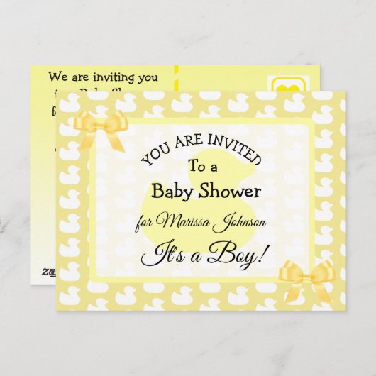 Invitation en caoutchouc jaune de Duckie (Devant / Derrière)