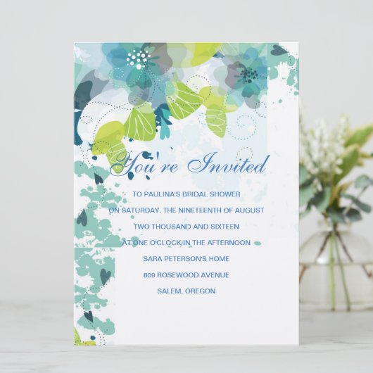 Invitation en cascade Florale Bleue (Debout devant)