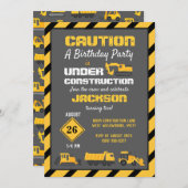 Invitation En construction fête d'anniversaire Gris (Devant / Derrière)