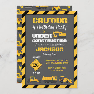 Invitation En construction fête d'anniversaire Gris