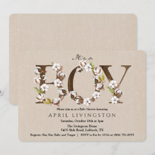 Invitation en coton avec alphabet pour shower de b