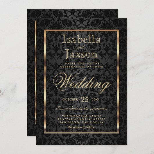Invitation en Damassé Or et Noir (Devant / Derrière)