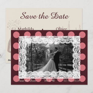 Invitation en dentelle vintage à pois rose et bord