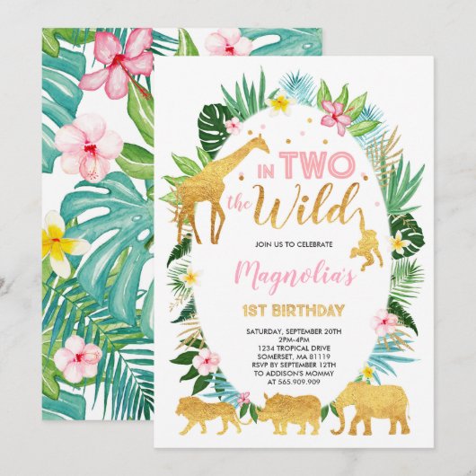 Invitation En Deux L'Invitation D'Anniversaire Sauvage Animau (Devant / Derrière)