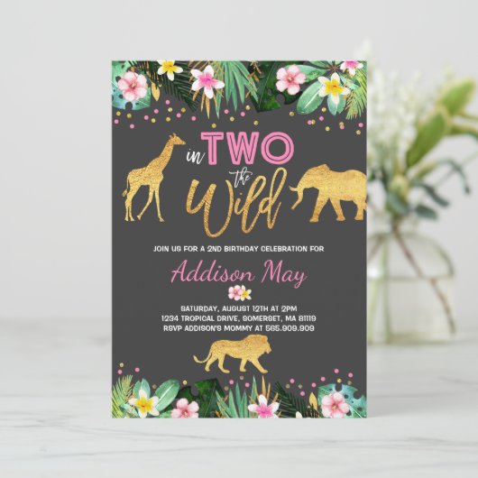 Invitation En Deux L'Invitation D'Anniversaire Sauvage Animau (Debout devant)
