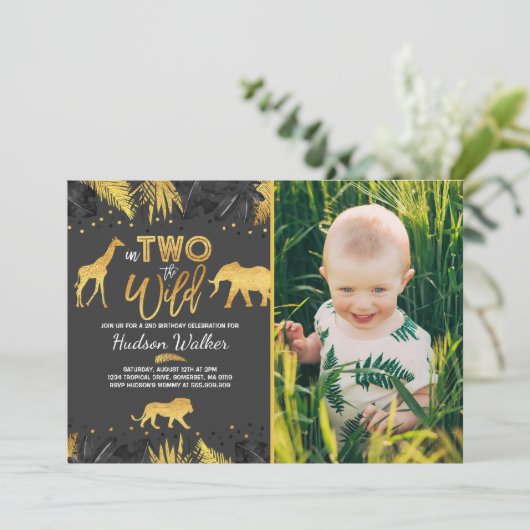 Invitation En Deux L'Invitation D'Anniversaire Sauvage Animau (Debout devant)