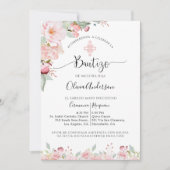 Invitation En Espagnol, Baptême Élégant Bleu Rose Floral (Devant)
