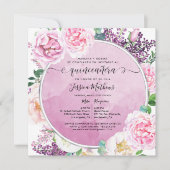 Invitation En espagnol, l'élégant Fuchsia Floral Quinceañera (Devant)