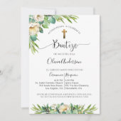 Invitation En Espagnol, Verdure, Baptême Floral Jaune Blanc (Devant)