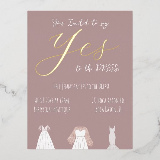 Invitation en feuille d'aluminium pour robe de mar (Recto)