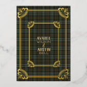 Invitation en feuille d'or avec tartan vieilli Bla (Recto)