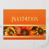 Invitation en feuille d'or avec tournesols d'autom (Recto)