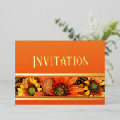 Invitation en feuille d'or avec tournesols d'autom (Debout devant)
