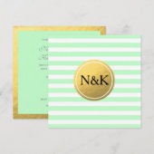 Invitation en feuille d'or rayée vert menthe et bl (Devant / Derrière)
