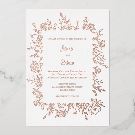 Invitation en feuille métallique à bordure de fleu (Recto)