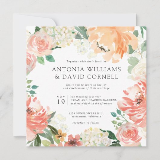 Invitation En fleurs | Tout en un mariage botanique rose rose (Devant)