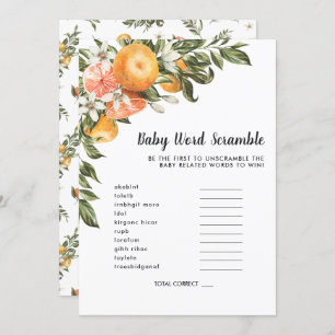 Invitation En floraison Baby shower Word Scramble Game Card