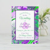 Invitation en fluid art marbré violet et vert (Debout devant)