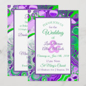Invitation en fluid art marbré violet et vert (Devant / Derrière)