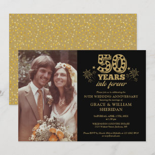 Invitation En Forever 50e Anniversaire Photo Gold Noir