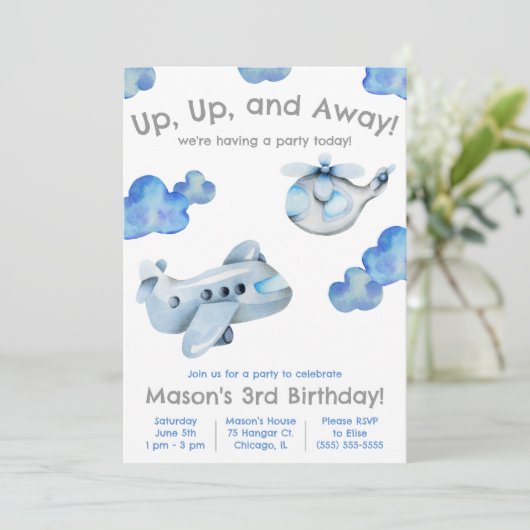 Invitation En haut, en haut et en bas ! Avion, Hélicoptère An (Debout devant)